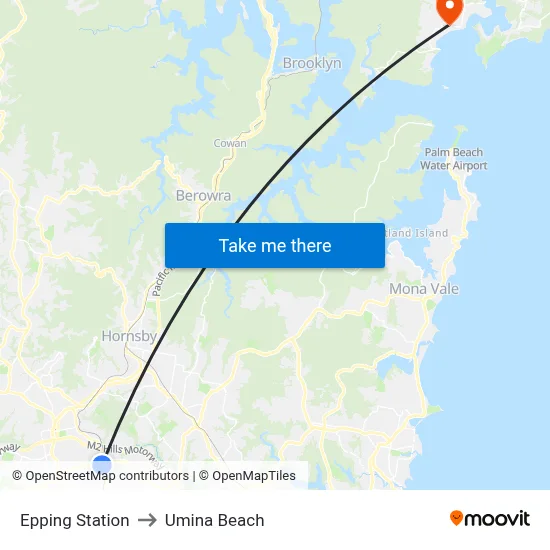 Epping Station to Umina Beach map
