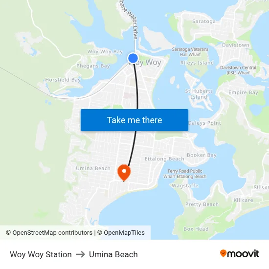 Woy Woy Station to Umina Beach map