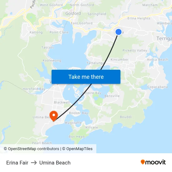 Erina Fair to Umina Beach map