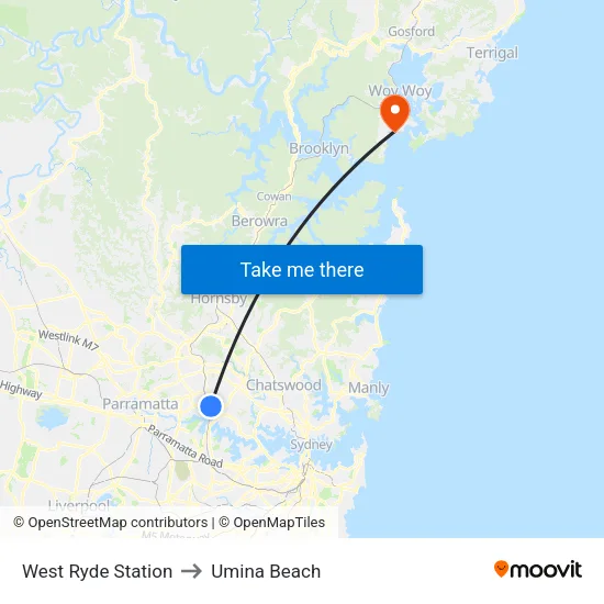 West Ryde Station to Umina Beach map