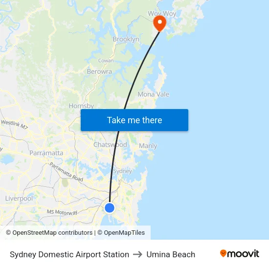 Sydney Domestic Airport Station to Umina Beach map