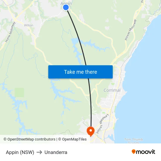 Appin (NSW) to Unanderra map