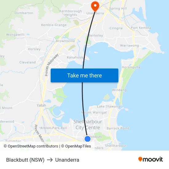Blackbutt (NSW) to Unanderra map