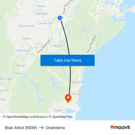 Blair Athol (NSW) to Unanderra map