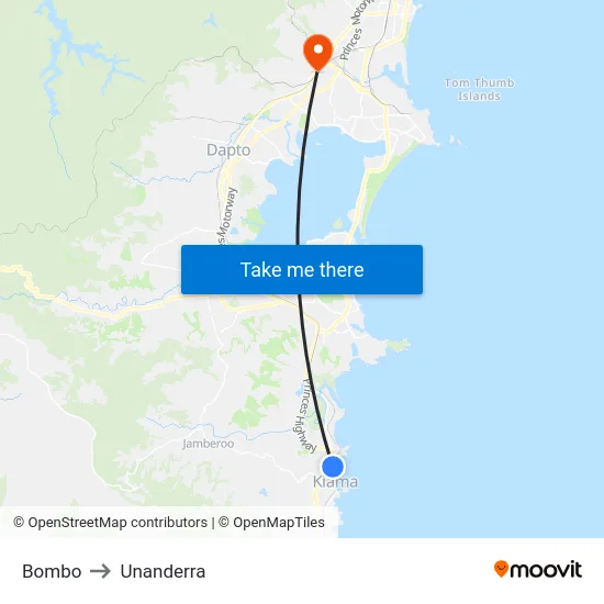 Bombo to Unanderra map