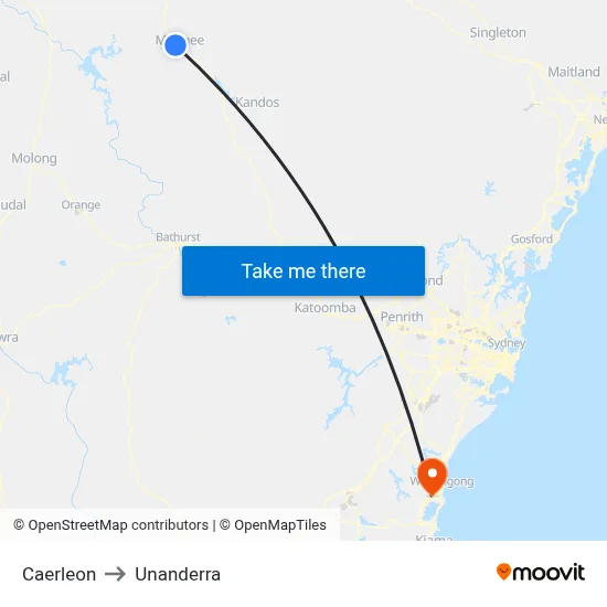 Caerleon to Unanderra map