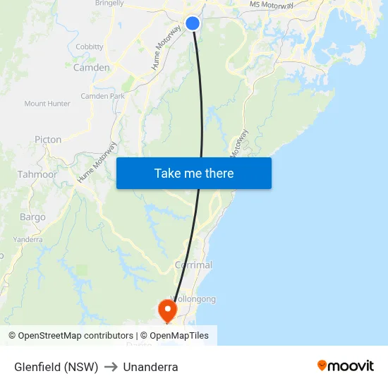Glenfield (NSW) to Unanderra map
