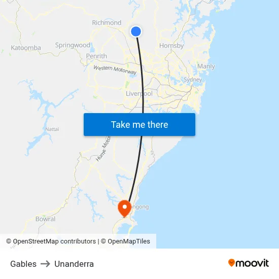 Gables to Unanderra map