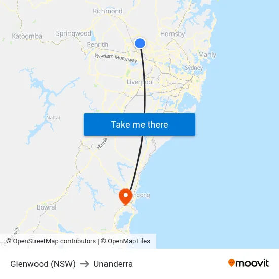 Glenwood (NSW) to Unanderra map