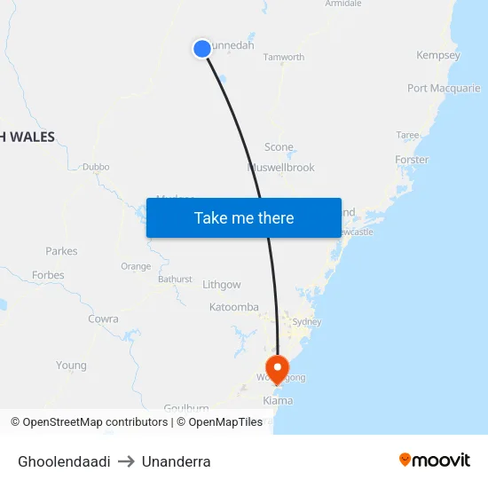 Ghoolendaadi to Unanderra map
