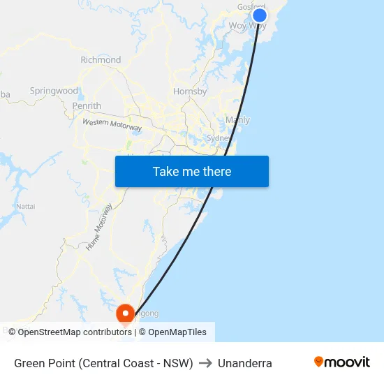 Green Point (Central Coast - NSW) to Unanderra map