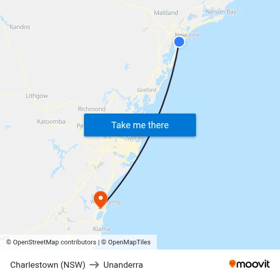 Charlestown (NSW) to Unanderra map