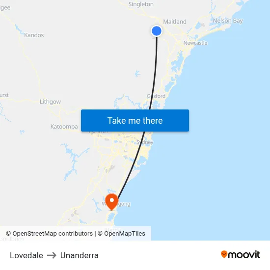 Lovedale to Unanderra map