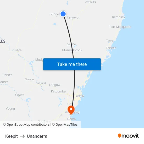 Keepit to Unanderra map