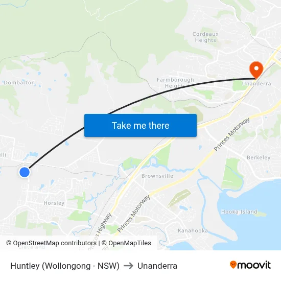 Huntley (Wollongong - NSW) to Unanderra map