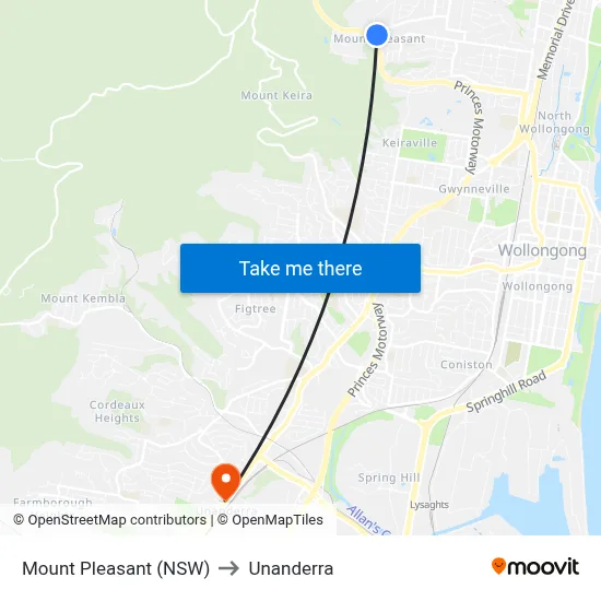 Mount Pleasant (NSW) to Unanderra map