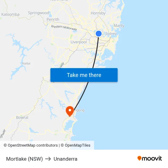 Mortlake (NSW) to Unanderra map