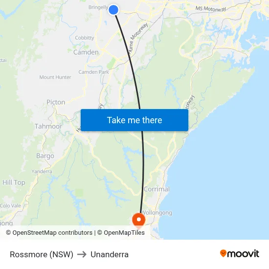 Rossmore (NSW) to Unanderra map
