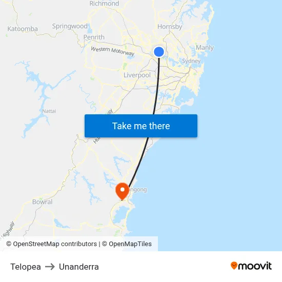 Telopea to Unanderra map