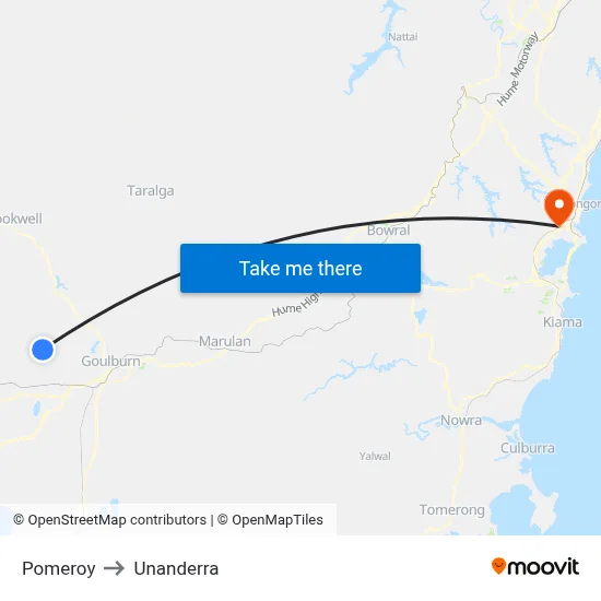Pomeroy to Unanderra map