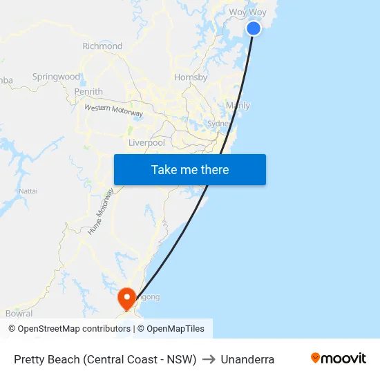 Pretty Beach (Central Coast - NSW) to Unanderra map