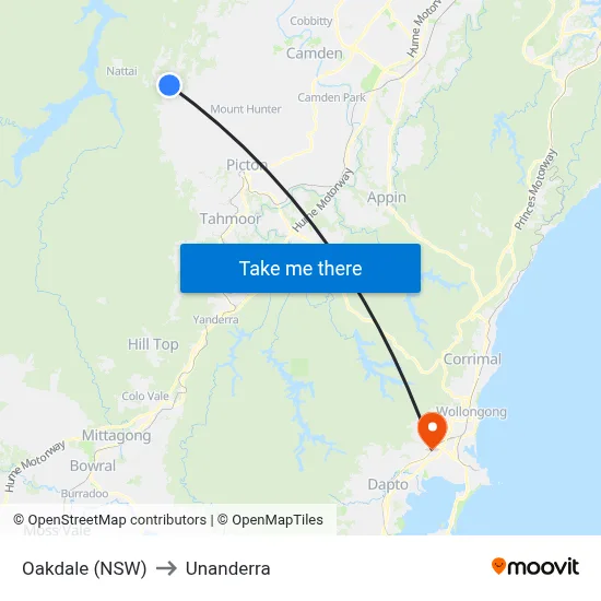 Oakdale (NSW) to Unanderra map