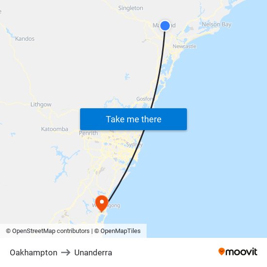 Oakhampton to Unanderra map