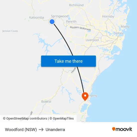 Woodford (NSW) to Unanderra map