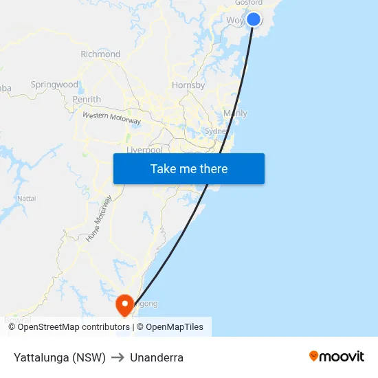 Yattalunga (NSW) to Unanderra map