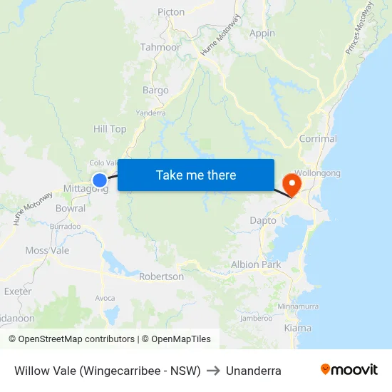Willow Vale (Wingecarribee - NSW) to Unanderra map