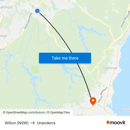 Wilton (NSW) to Unanderra map
