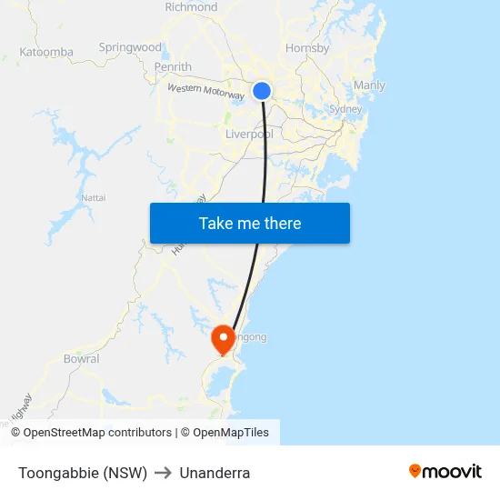 Toongabbie (NSW) to Unanderra map