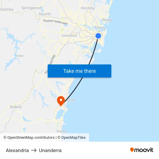 Alexandria to Unanderra map