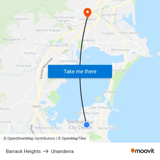 Barrack Heights to Unanderra map