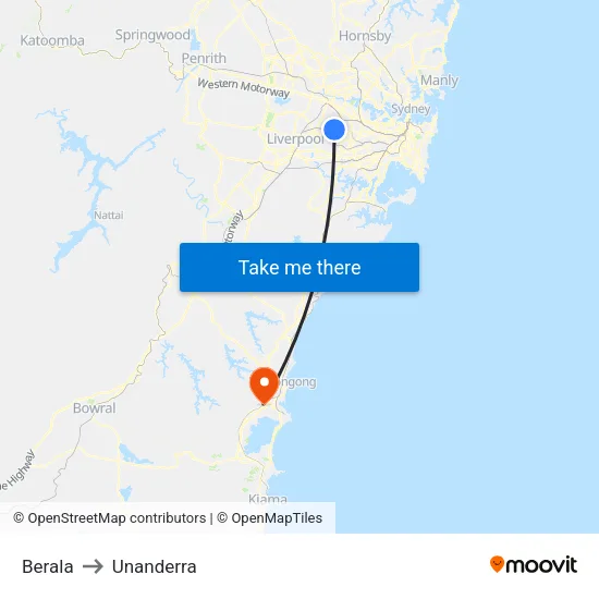 Berala to Unanderra map