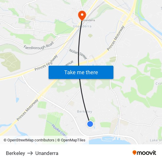 Berkeley to Unanderra map