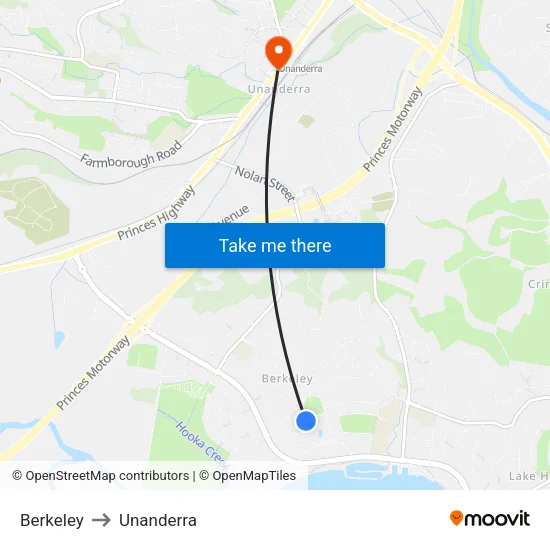 Berkeley to Unanderra map