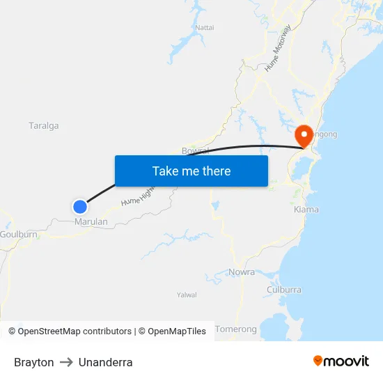 Brayton to Unanderra map