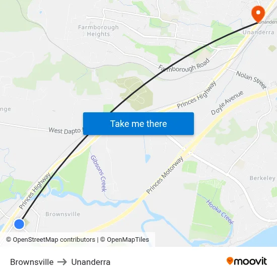 Brownsville to Unanderra map
