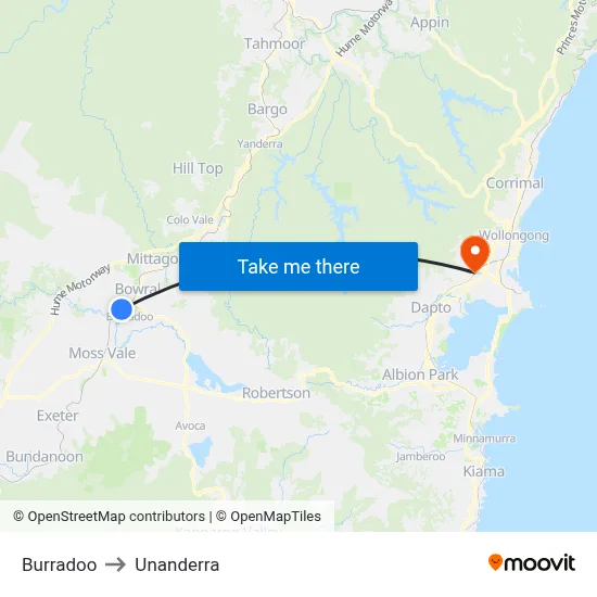 Burradoo to Unanderra map