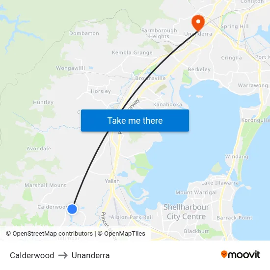 Calderwood to Unanderra map