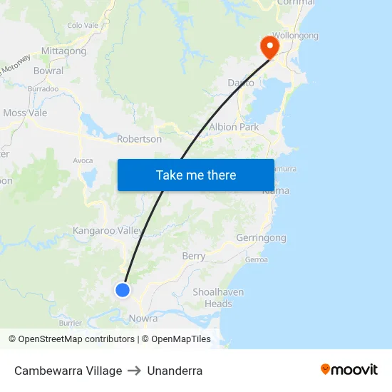 Cambewarra Village to Unanderra map