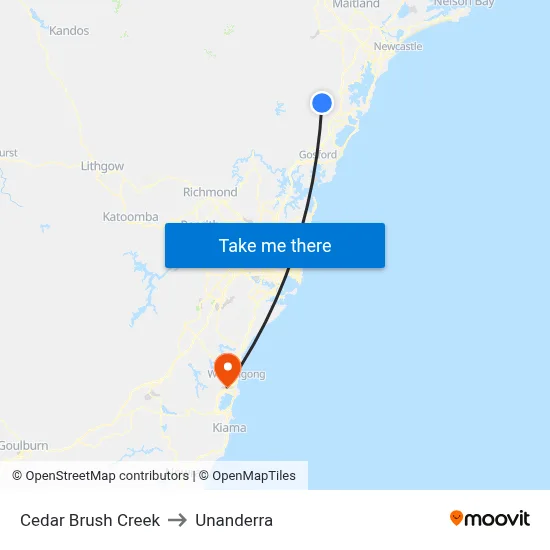 Cedar Brush Creek to Unanderra map