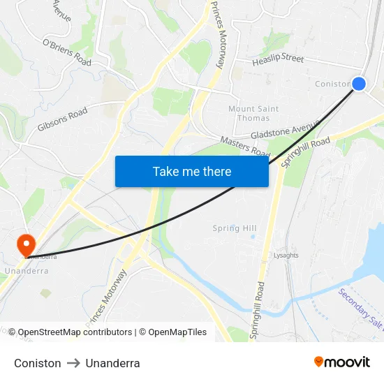 Coniston to Unanderra map