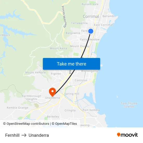 Fernhill to Unanderra map