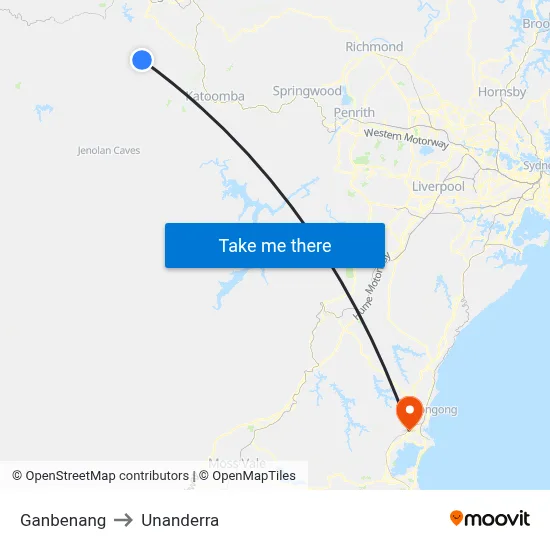 Ganbenang to Unanderra map