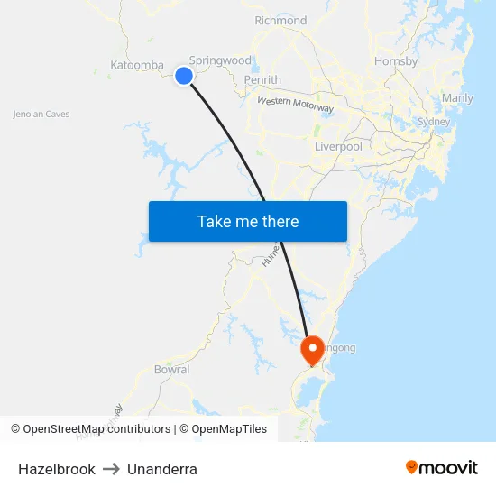 Hazelbrook to Unanderra map