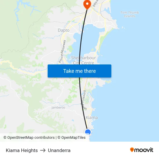 Kiama Heights to Unanderra map