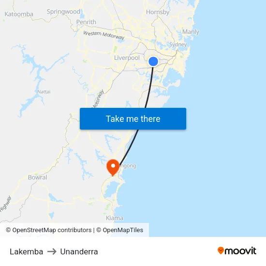 Lakemba to Unanderra map