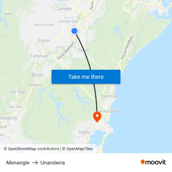 Menangle to Unanderra map